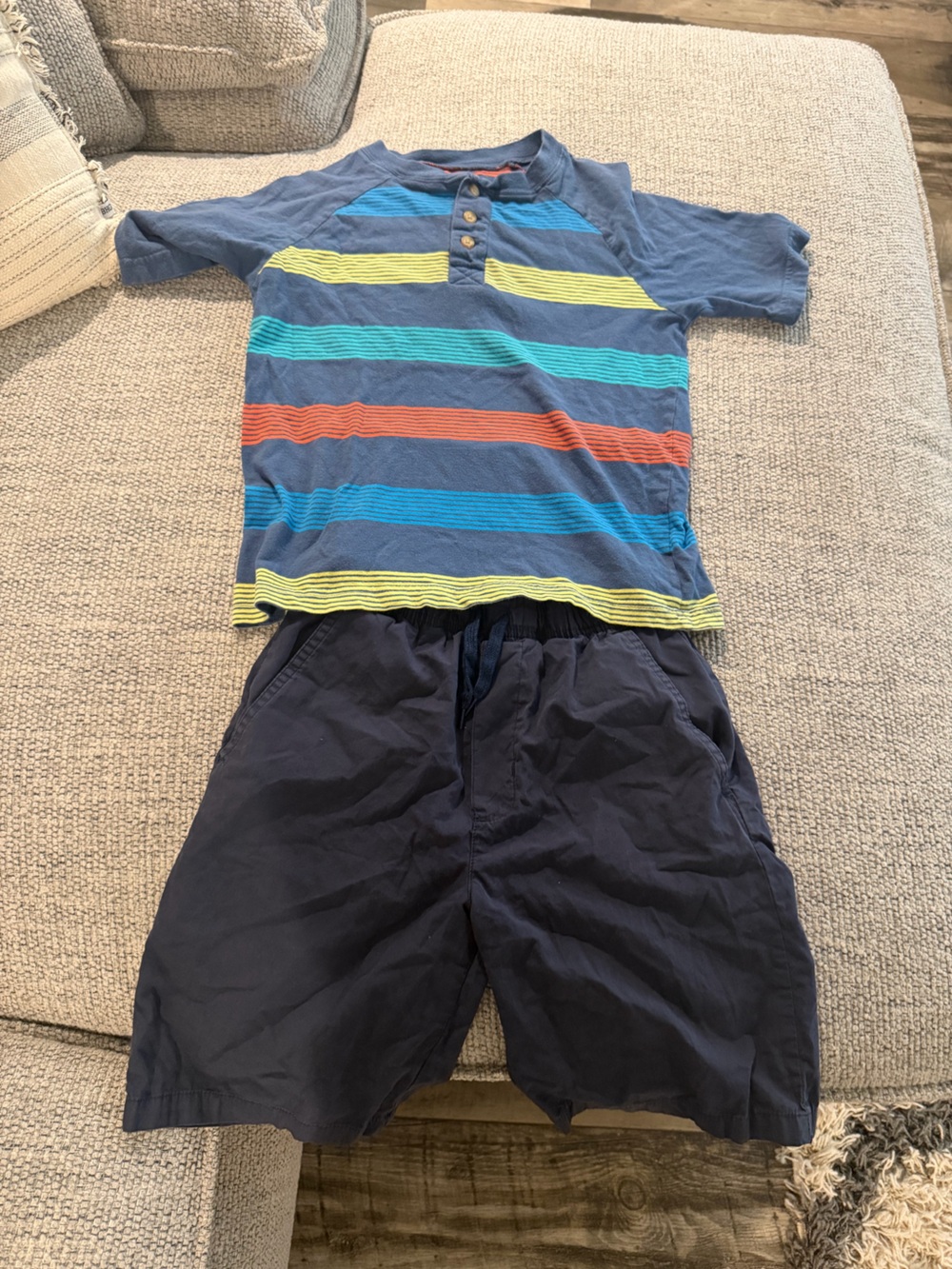 Boys Blue Striped Polo Shirt & Navy Shorts Set